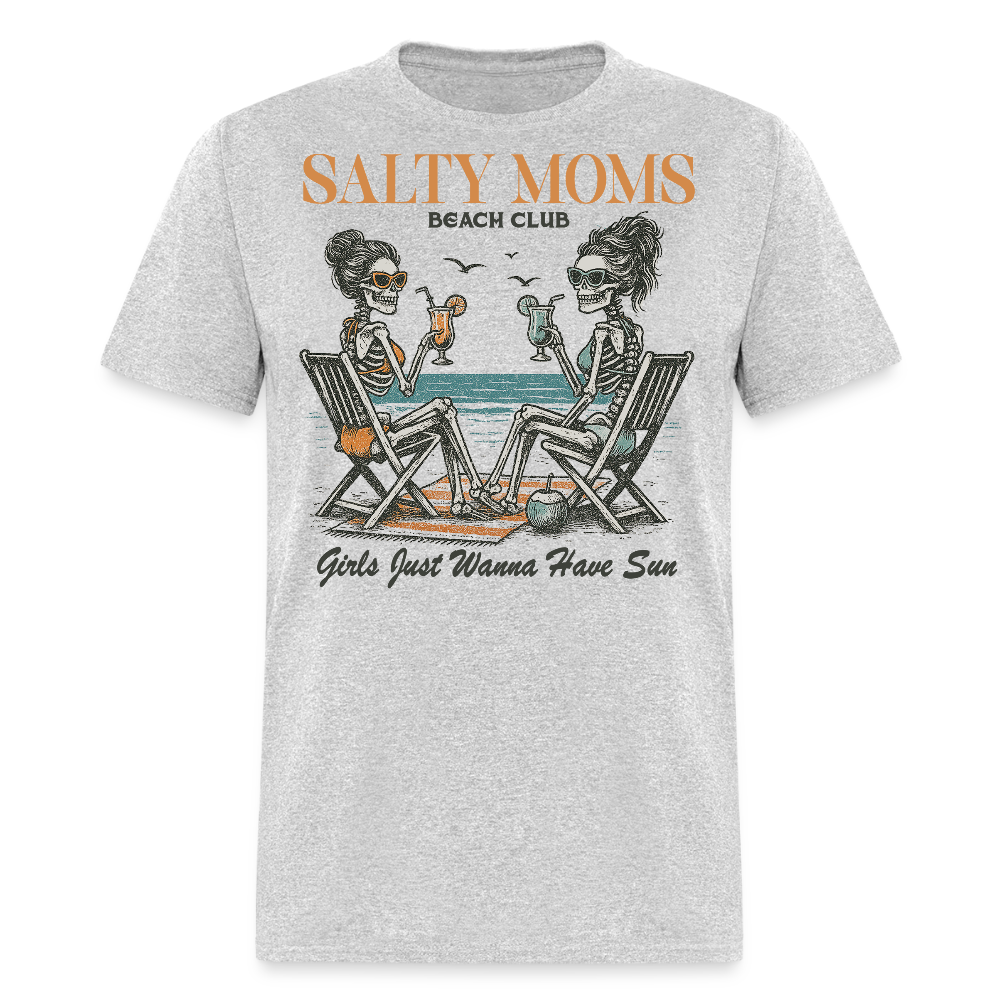 Salty Moms Beach Club Skeletons Drinking T-shirt - heather gray