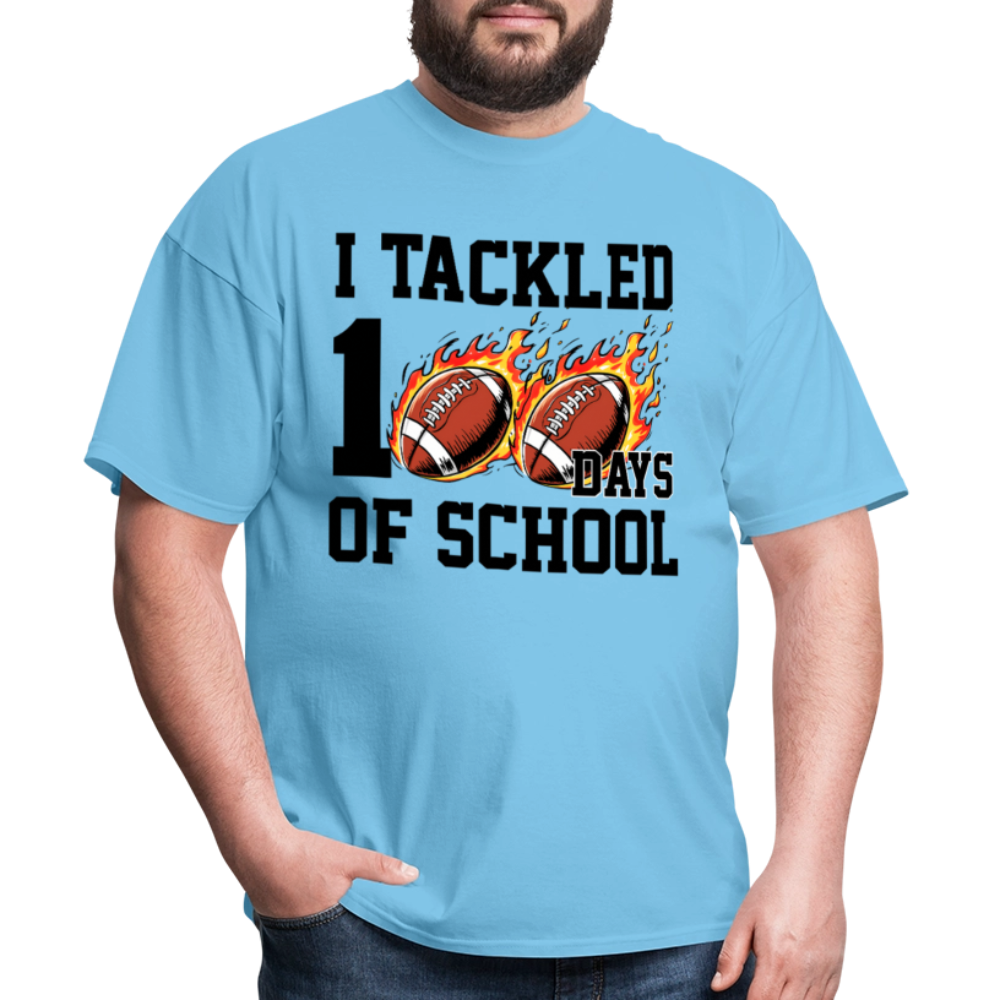 I Tackled 100 Days of School Shirt School Celebration Unisex T-shirt - aquatic blue