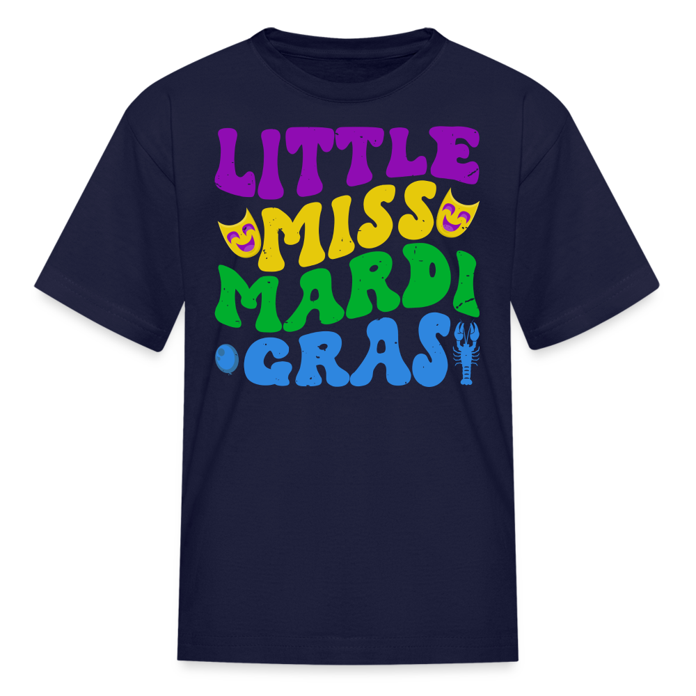 Carnival Celebration Tee Little Miss Mardi Gras T-shirt For Kids - navy