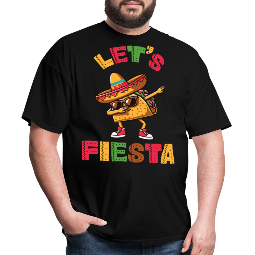 Sombrero-wearing Taco Cartoon Tee Let’s Fiesta Taco Dab T-shirt - black