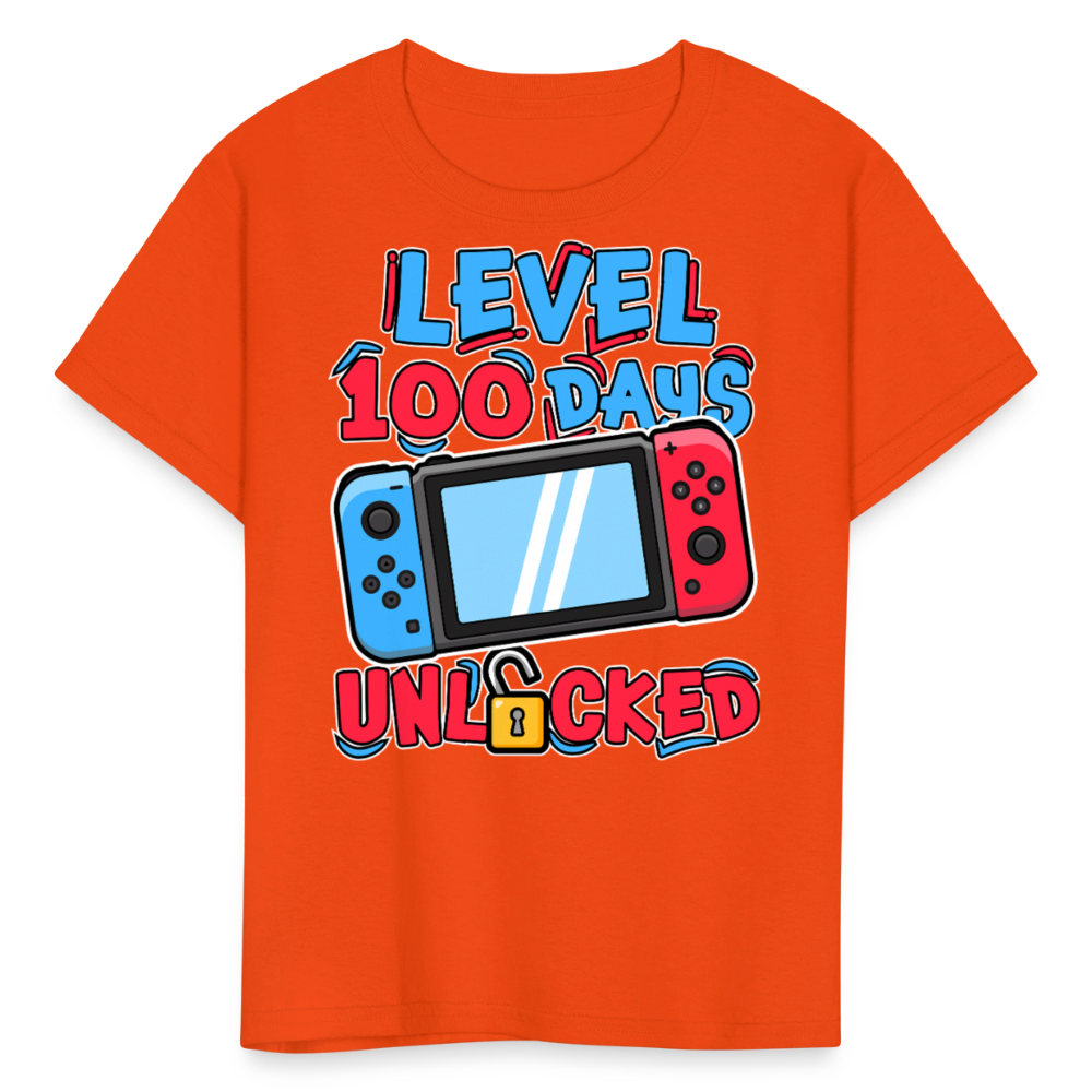 100 Days Unlocked Video Game Tee Gaming Milestone Kids T-shirt - orange