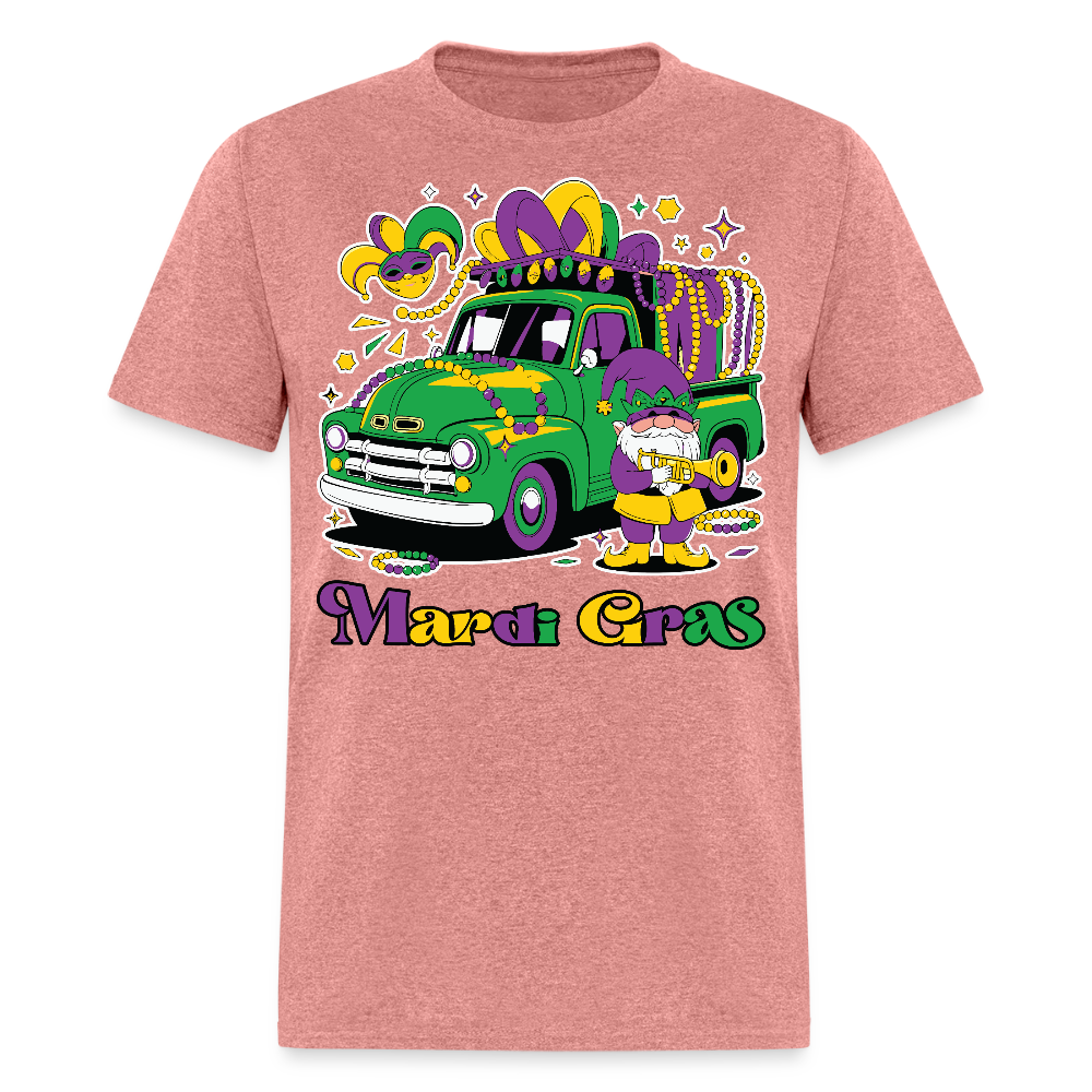 Funny Mardi Gras Truck And Beads Graphic Tee Mardi Gras Gnome T-shirt - heather mauve