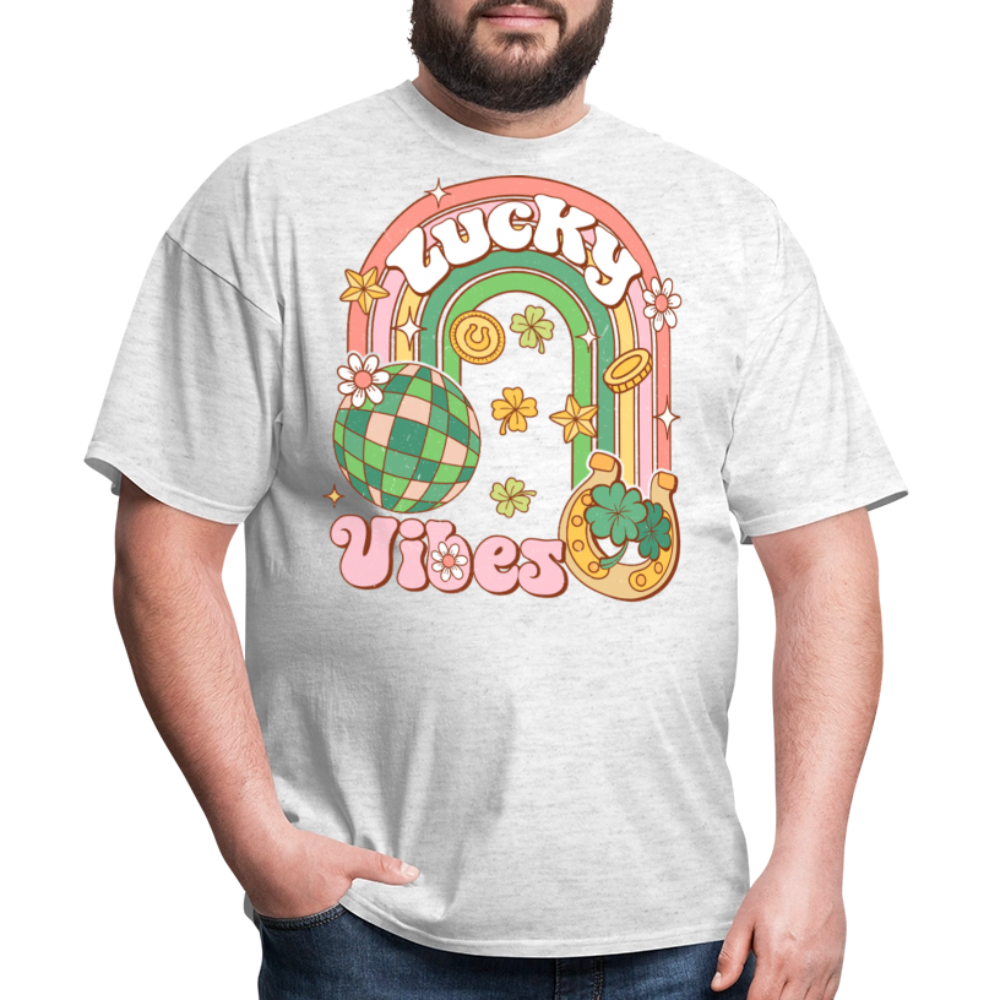 Retro Lucky Vibes Aesthetic T-shirt - light heather gray