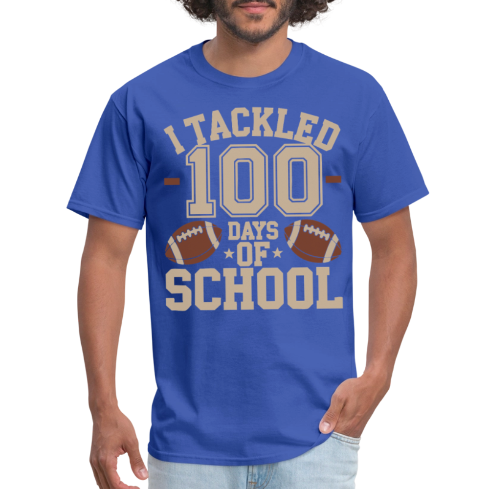 100 Days Of School Tee For Teachers Funny Football Themed School T-shirt - royal blue