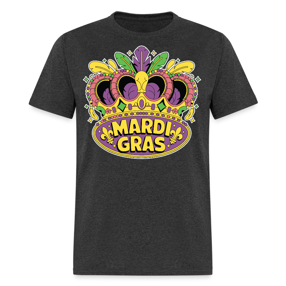 Mardi Gras Graphic Tee For Parties Colorful Mardi Gras Crown T-shirt - heather black