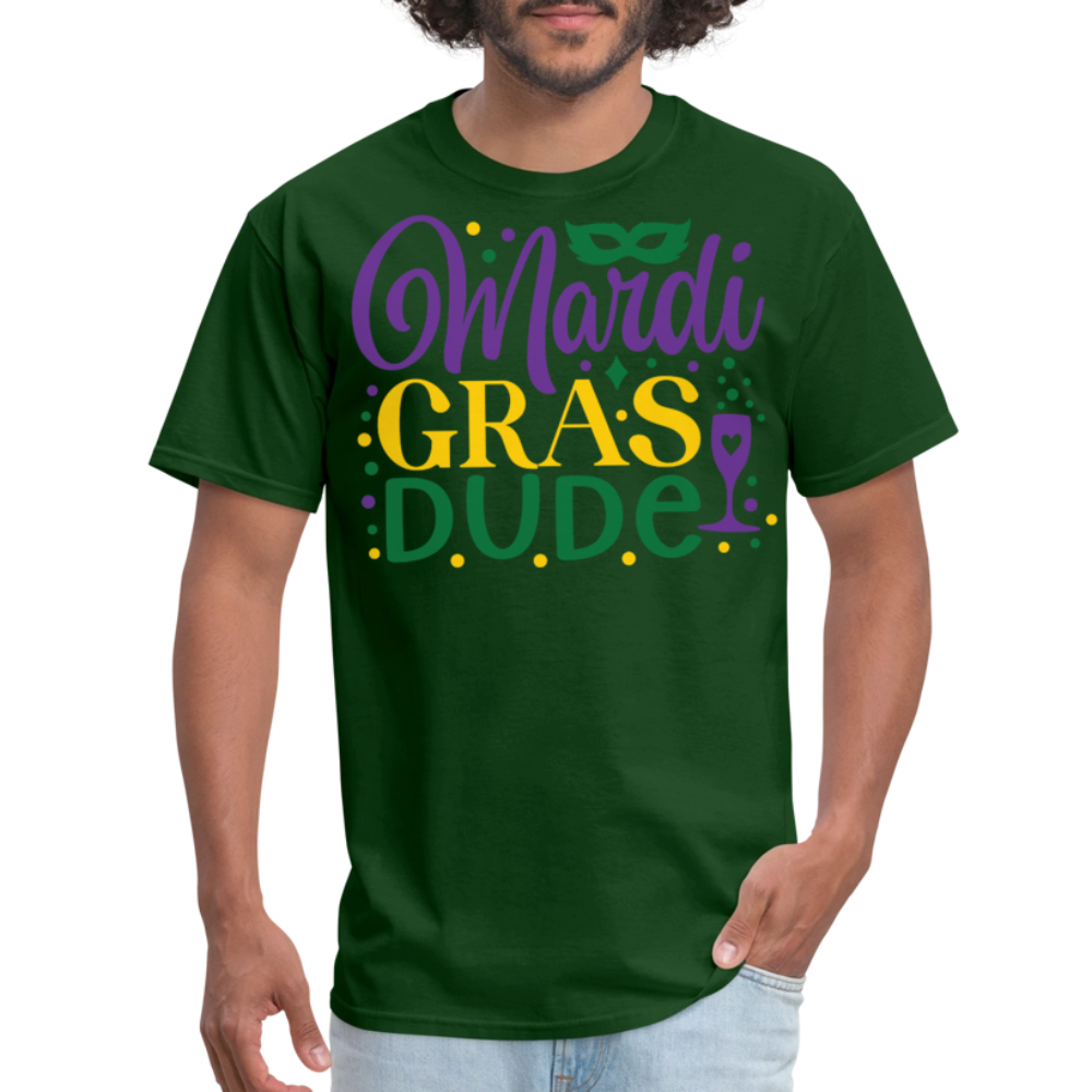 Unique Mardi Gras Dude Graphic T-shirt - forest green