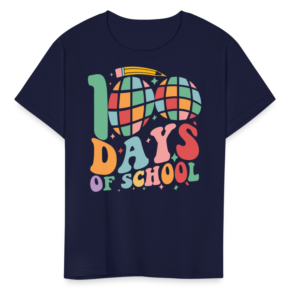 Retro 100 Days Of School Disco Ball Kids T-Shirt - navy