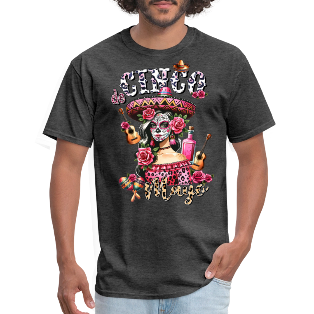 Mexican Fiesta Party Outfit Cinco De Mayo Sugar Skull T-Shirt - heather black