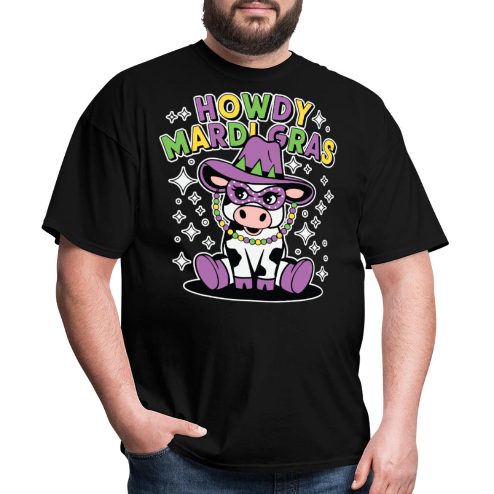 Howdy Mardi Gras Western-style Tee Cute Mardi Gras Cow T-shirt - black