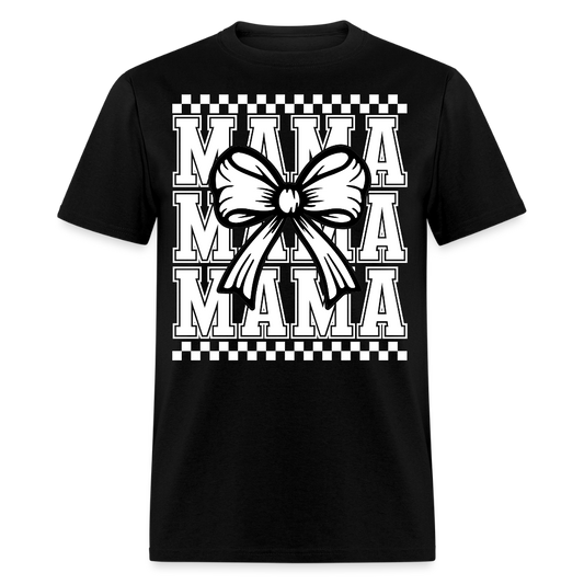 Retro Style Mom Tee With Bow Bold Checkered Mama T-shirt - black