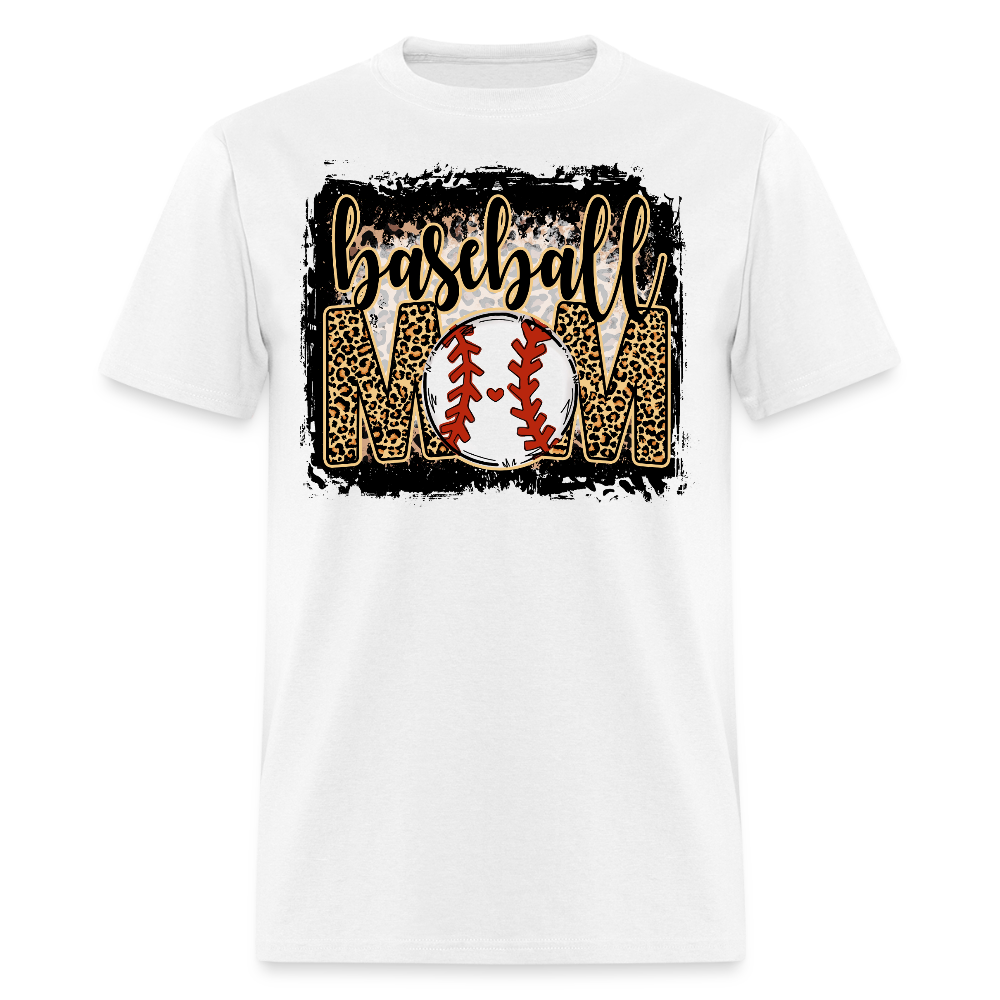 Cute Baseball Mom Graphic Leopard Print T-Shirt - white