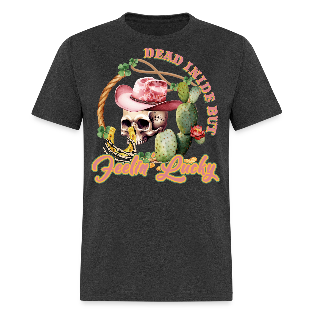 Dead Inside But Lucky Western T-shirt - heather black