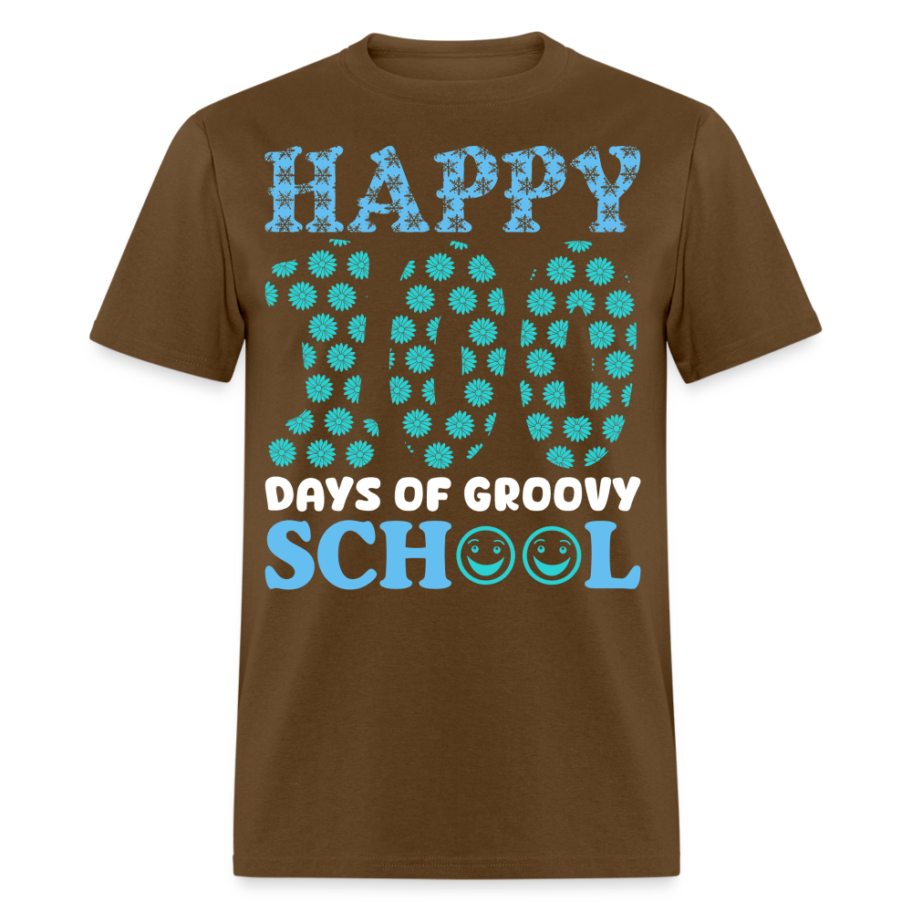 Groovy 100th-day School Celebration Tee Teacher Appreciation Gift T-shirt - brown