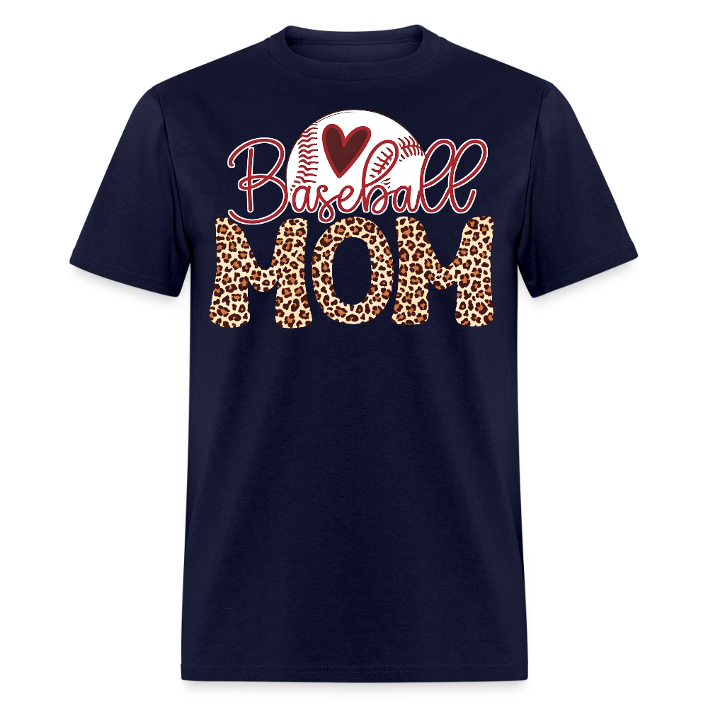 Cute Baseball Mom Leopard Print T-shirt - navy