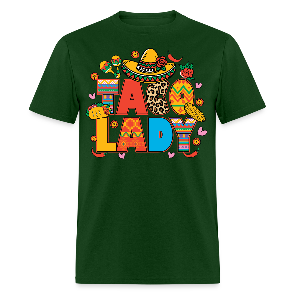 Funny Taco lover Shirt For Women Colorful Taco Lady T-shirt - forest green