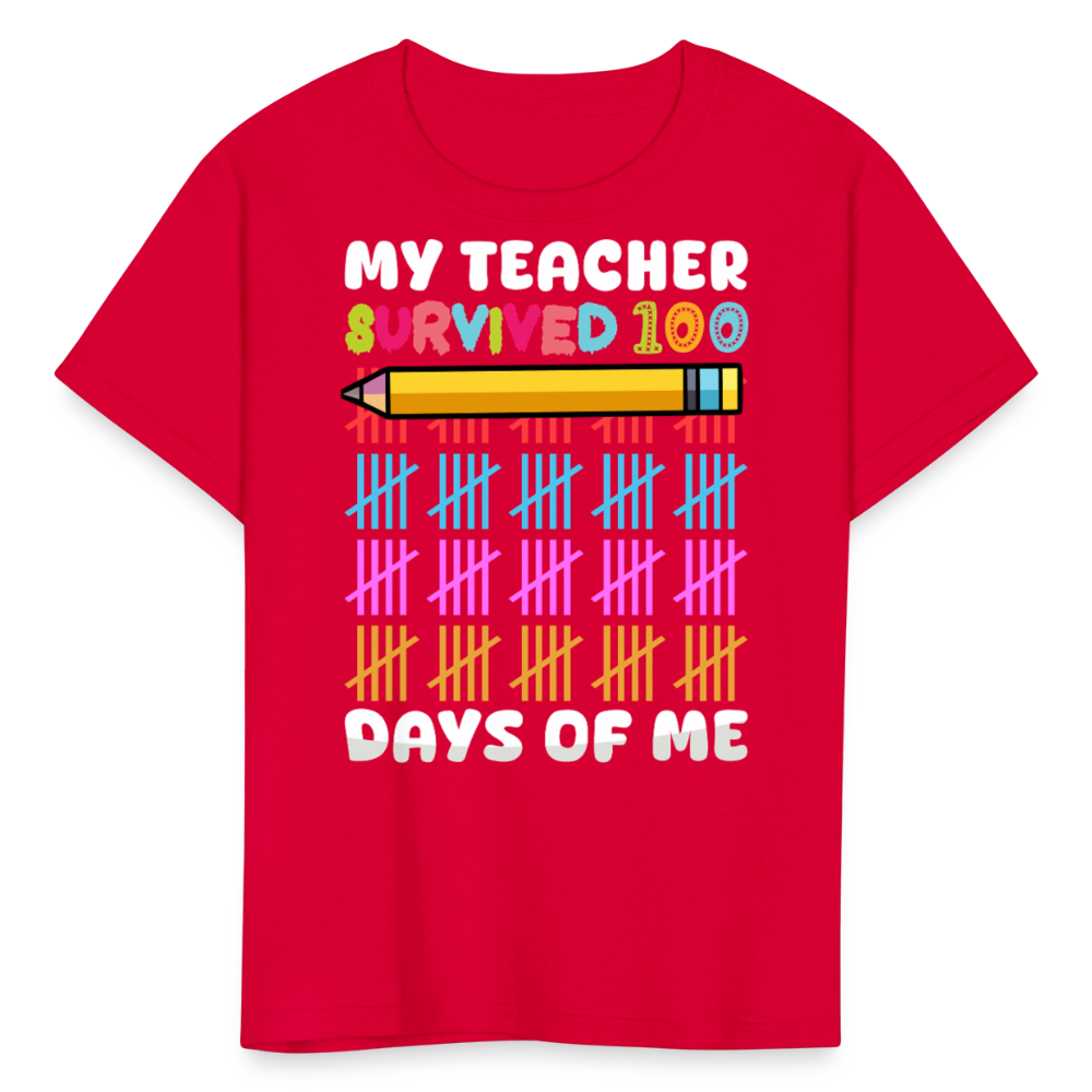 Teacher Survived 100 Days Of School Cute Kids Milestone T-shirt - red