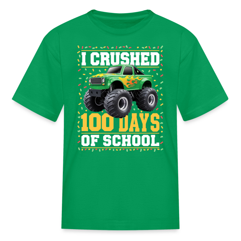 100 Days Of School Monster Truck Tee Kids 100th Day Of School T-shirt - kelly green