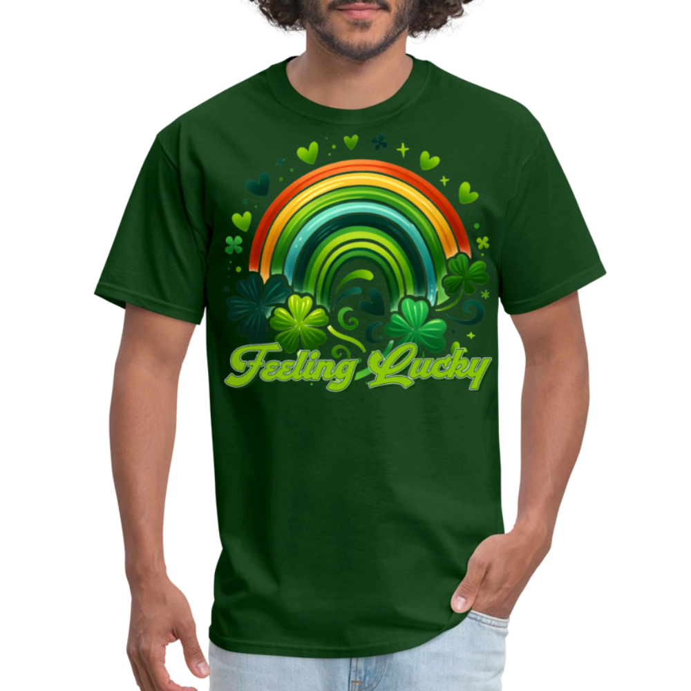 Irish Shamrock Rainbow Graphic Feeling lucky Irish T-shirt - forest green