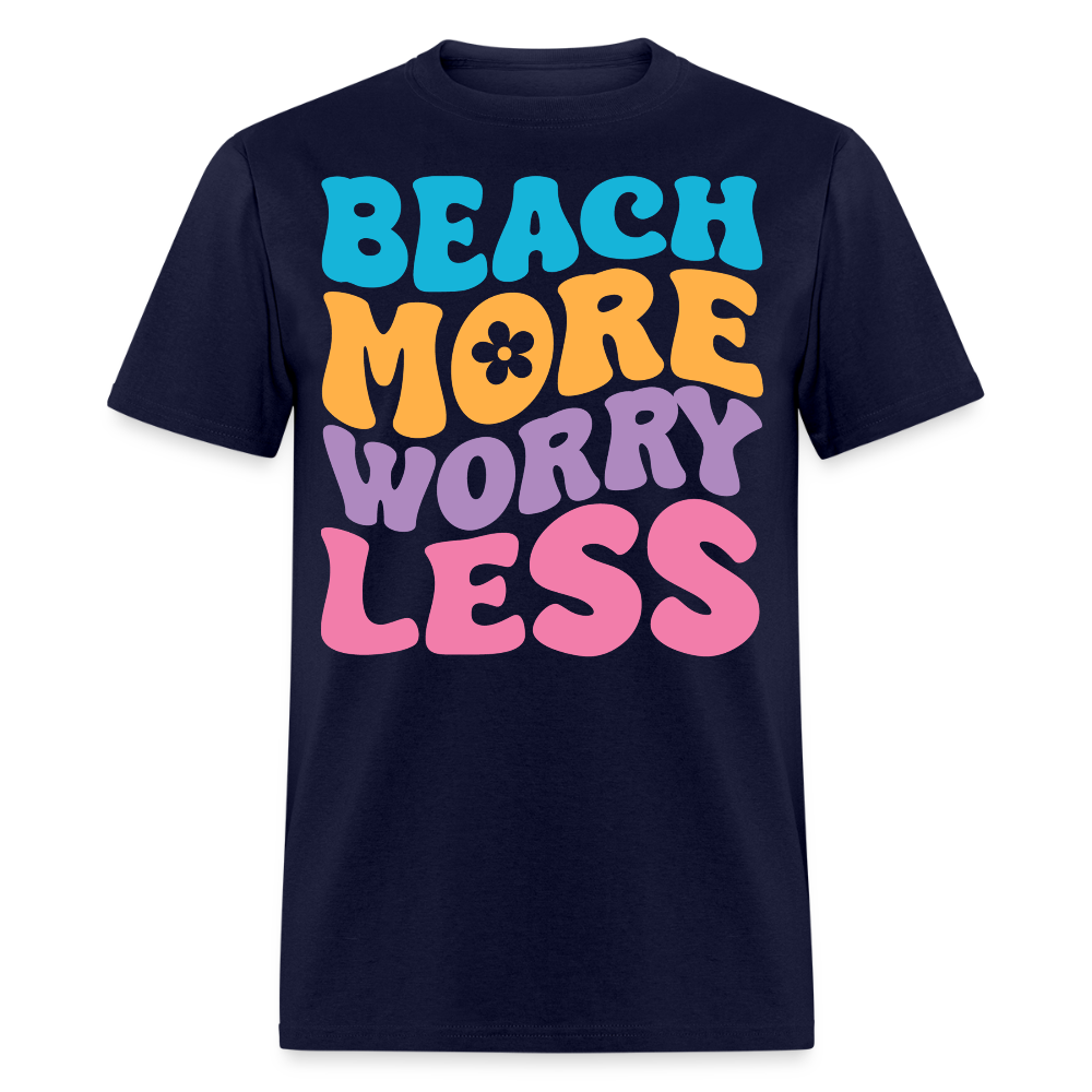 Beach More Worry Less Positive Mindset Coastal T-shirt - navy