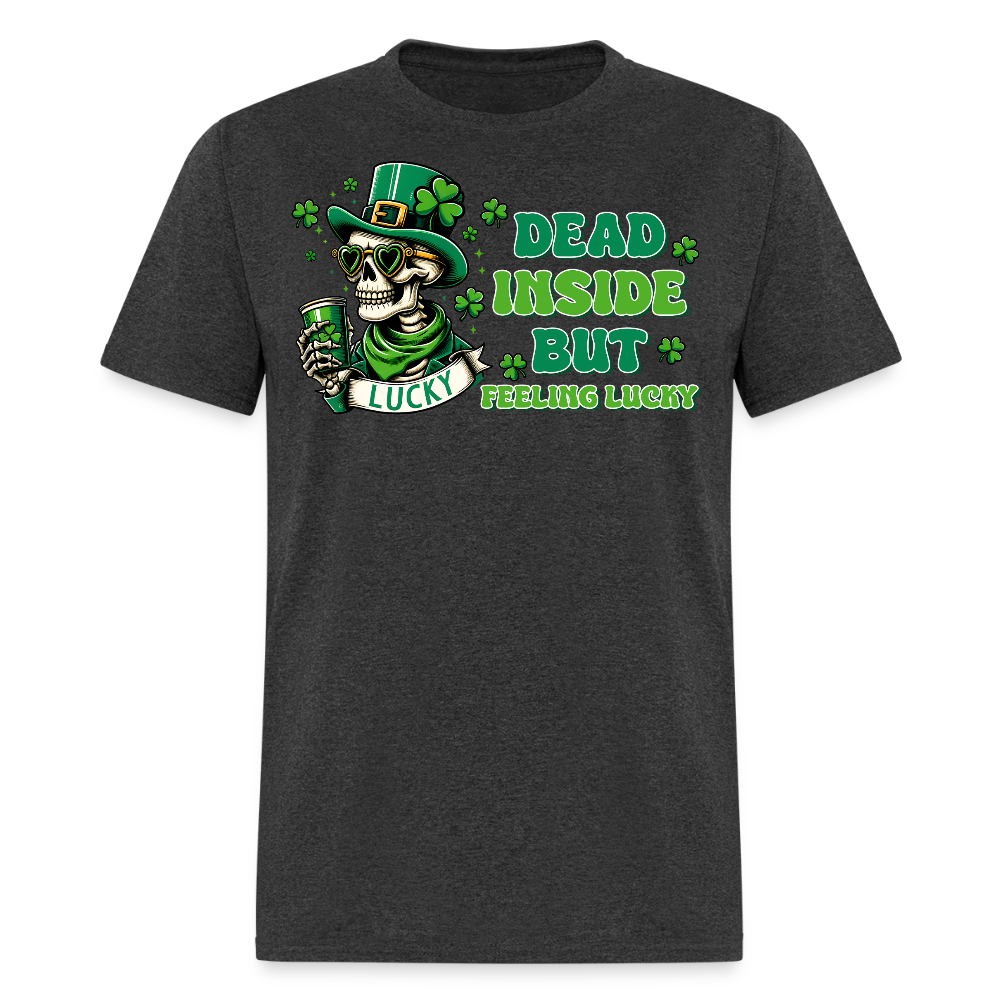 Dead Inside But Lucky St Paddy’s Skeleton T-shirt - heather black