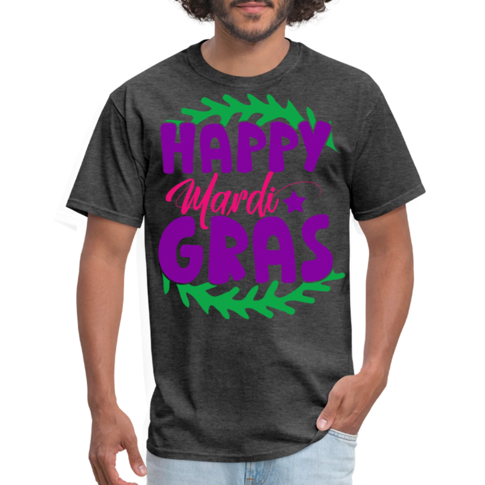 Happy Mardi Gras Graphic Tee New Orleans Carnival Festival T-shirt - heather black