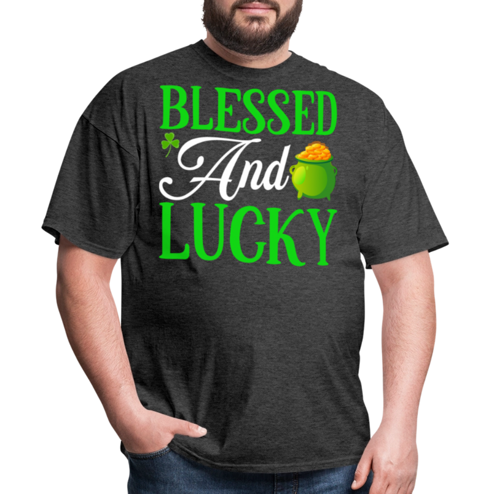 Funny Irish Blessed And Lucky Christian T-shirt - heather black