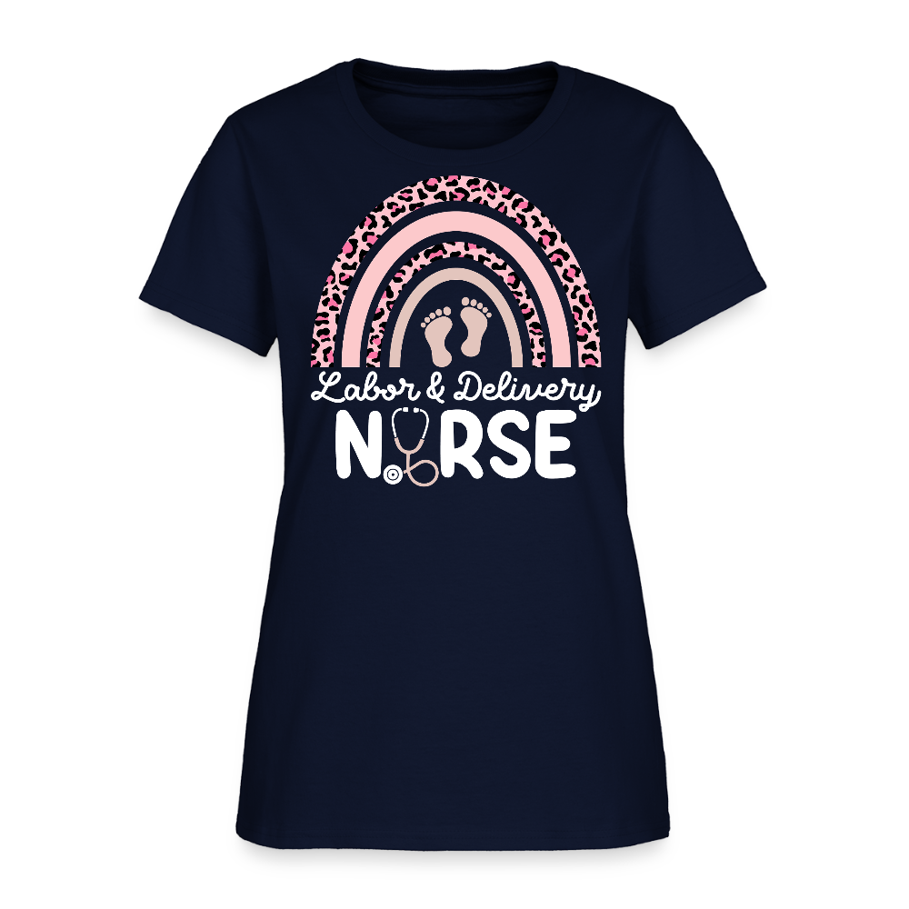 Labor And Delivery Nurse Rainbow T-Shirt - navy