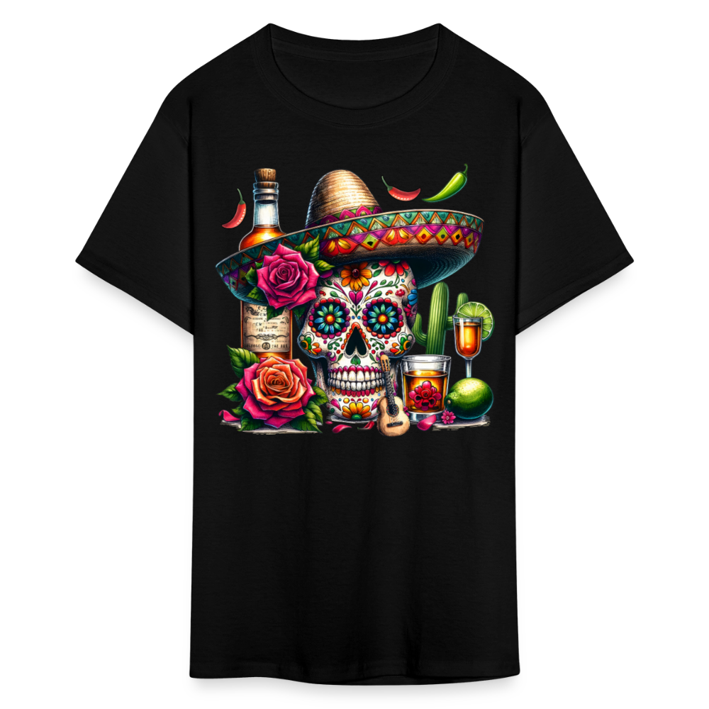 Colorful Mexican Skull Shirt Day Of The Dead Sugar Skull T-shirt - black