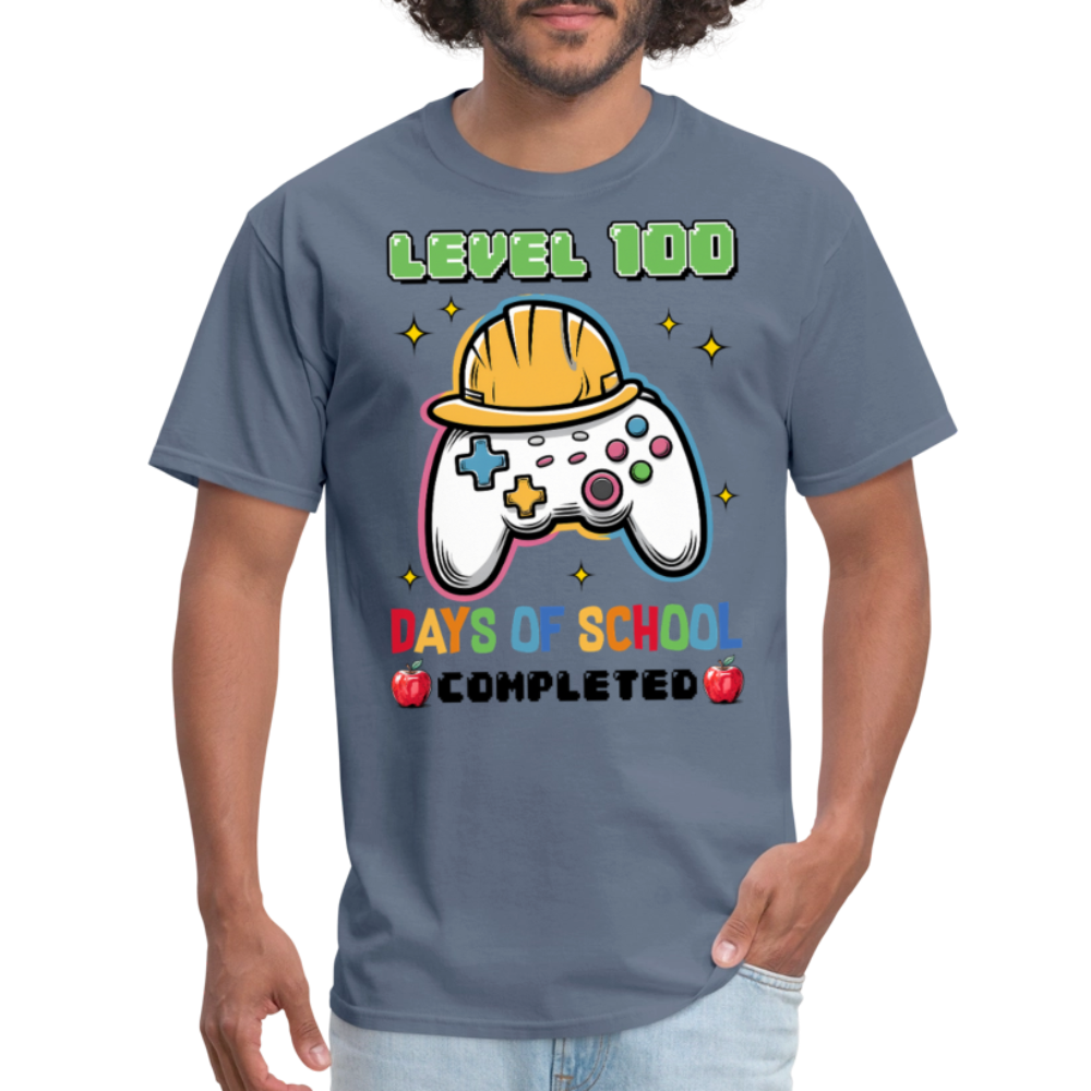 Level 100 Days Of School Gamer Shirt Level Up School Milestone T-shirt - denim