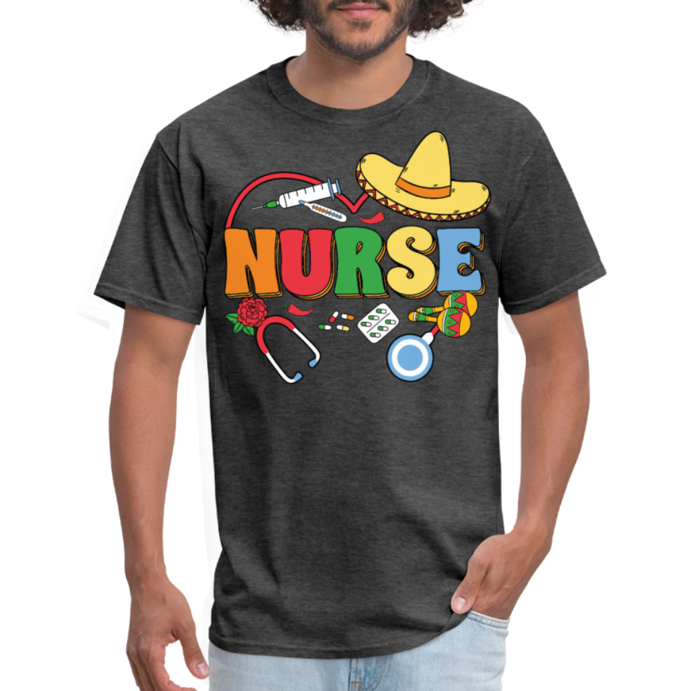 Nurse Shirt with Stethoscope and Maracas Cinco de Mayo Nurse T-shirt - heather black