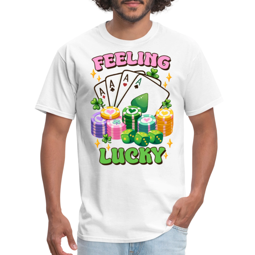 Feeling Lucky Tee With Poker Chips Gambling T-shirt - white