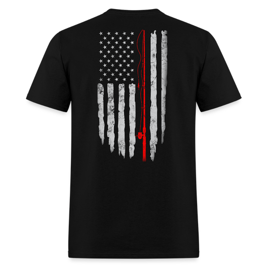 Fishing Tee With American Flag Patriotic T-Shirt - black