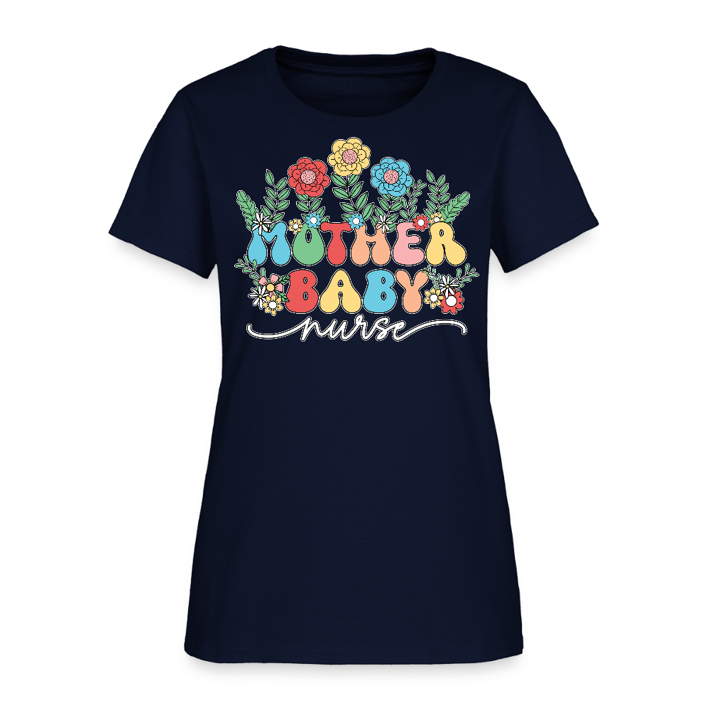 Floral Mother Baby Nurse T-Shirt - navy