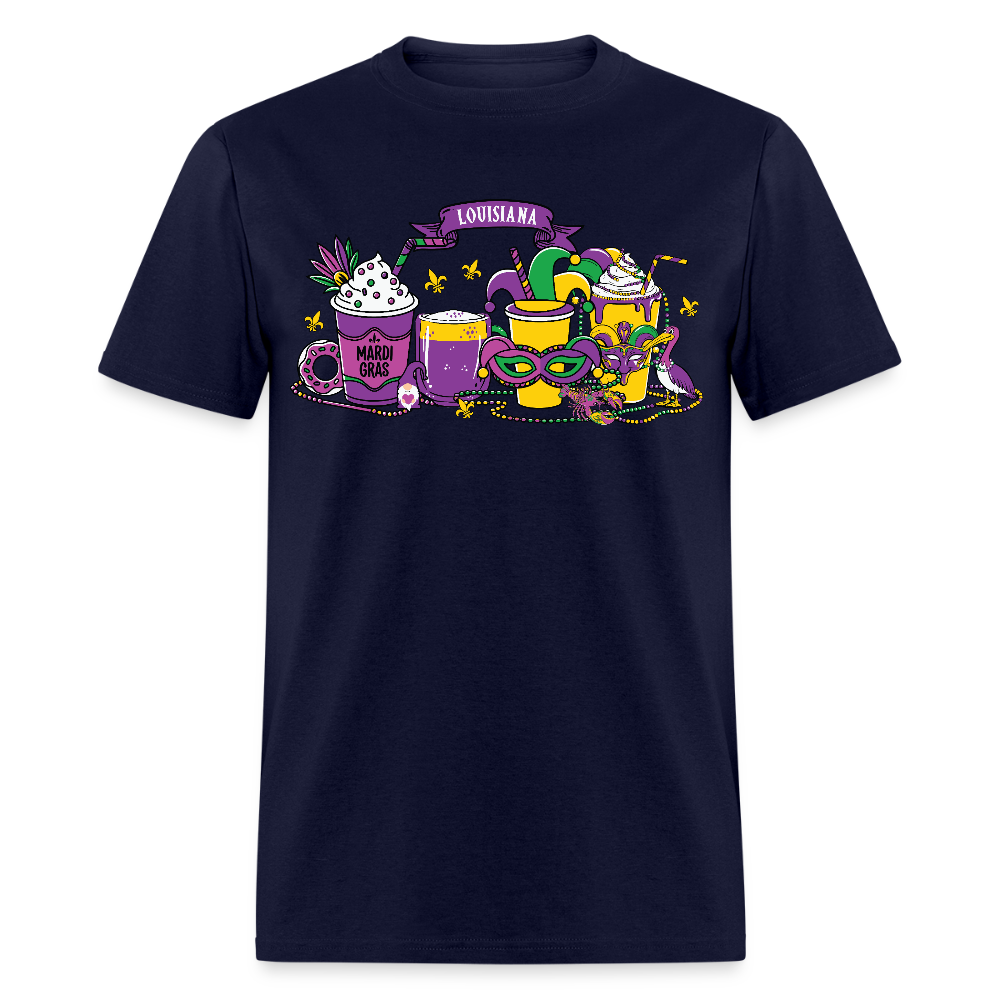 Funny Mardi Gras Coffee And Cocktail Shirt Mardi Gras Louisiana T-shirt - navy