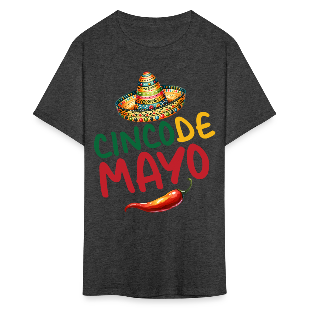 Mexican Sombrero And Chili Pepper Tee Cinco de Mayo Party T-shirt - heather black