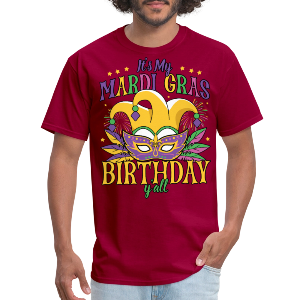 Funny Mardi Gras Birthday Party Outfit Mardi Gras Birthday Y'all T-shirt - dark red