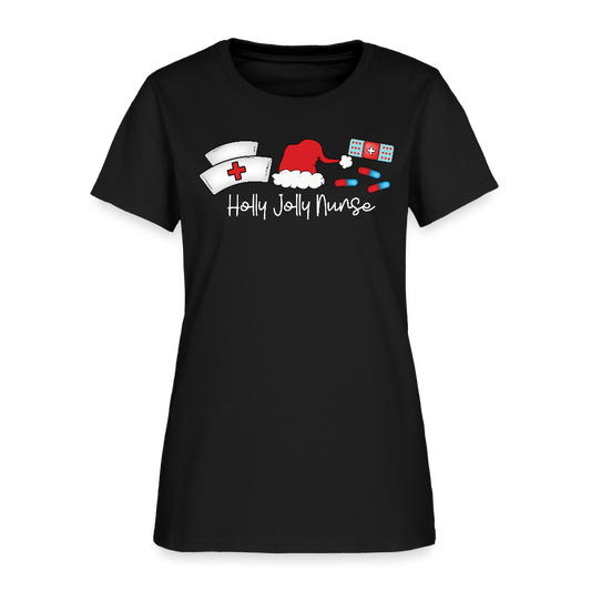 Holly Jolly Nurse Funny Christmas T-Shirt - black