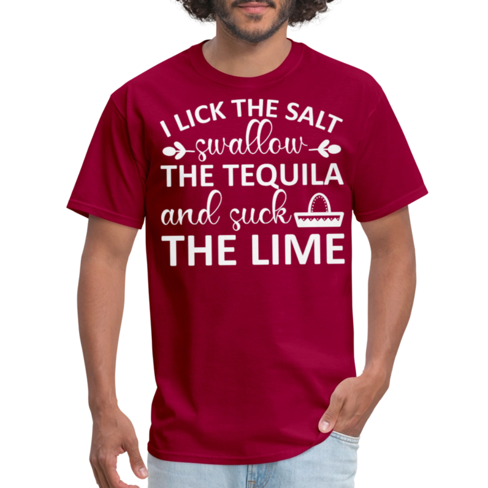 Swallow Tequila Suck Lime Funny Tee Salt Tequila Lime Drinking T-shirt - dark red