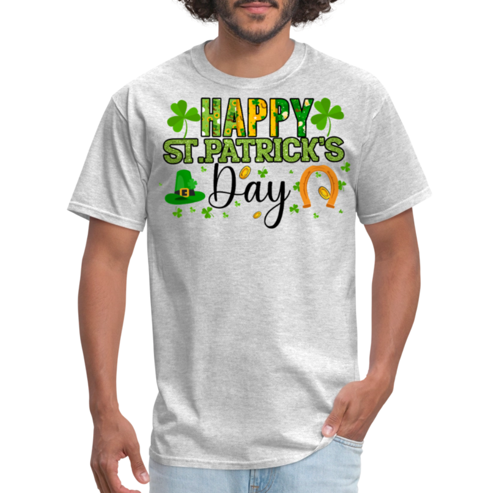 Irish-themed Holiday Graphic Tee Green Glitter St Paddy’s Day T-shirt - heather gray