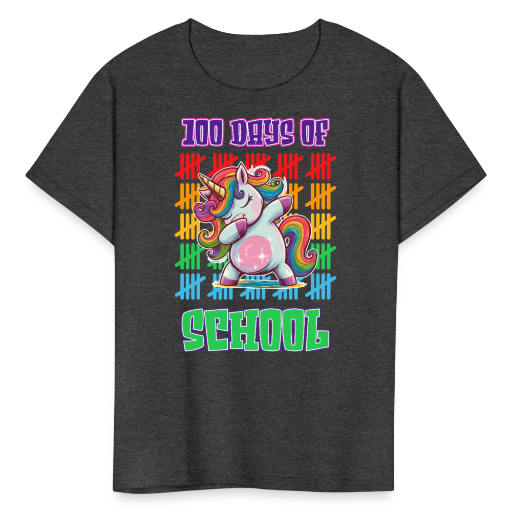 100 Days Of School Unicorn Kids T-Shirt - heather black