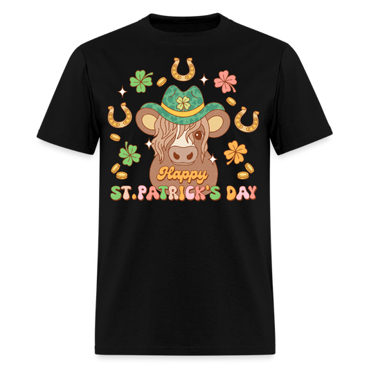 Cute Highland Cow St Patrick's Day T-shirt - black