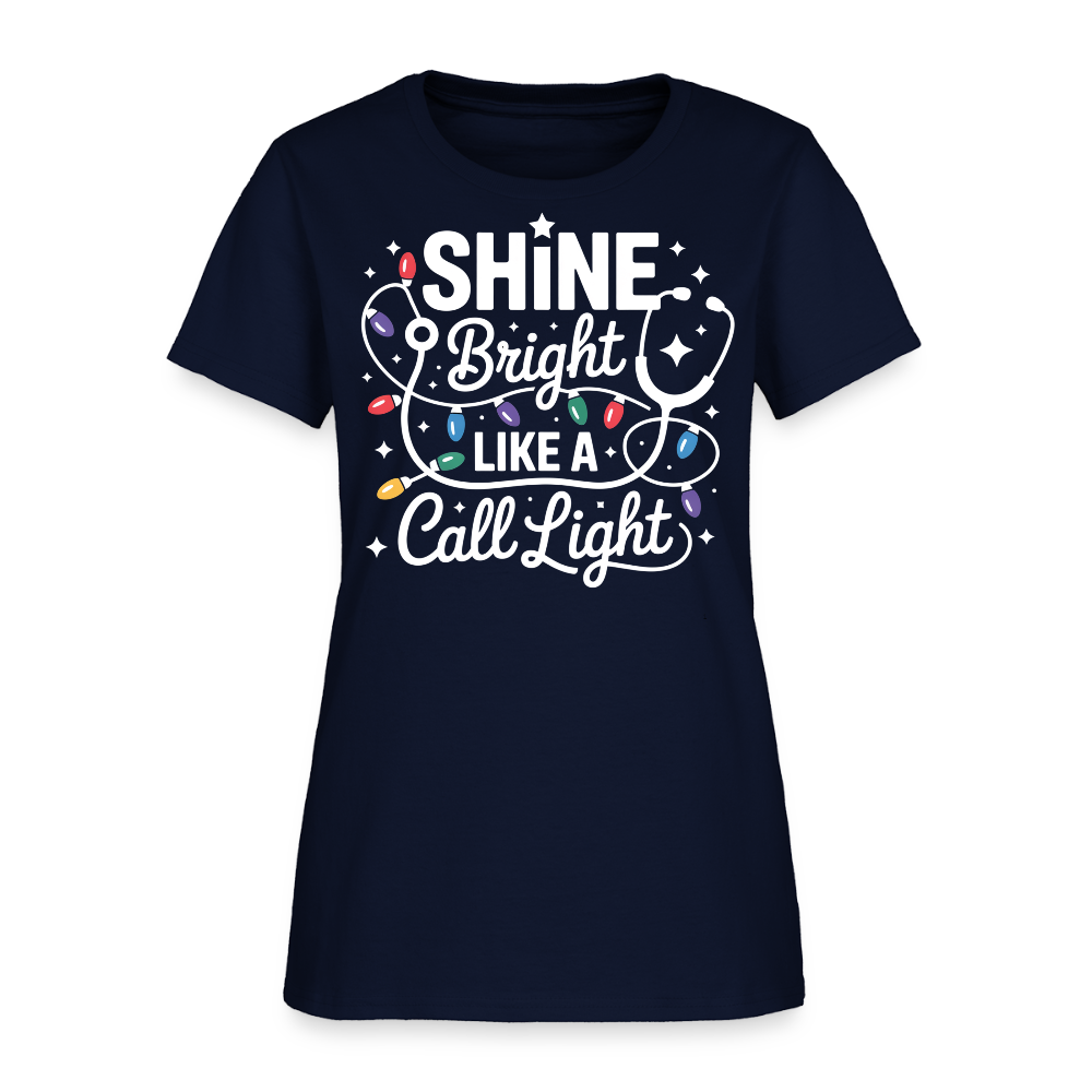 Shine Bright Like A Call Light Funny Nurse Christmas T-Shirt - navy