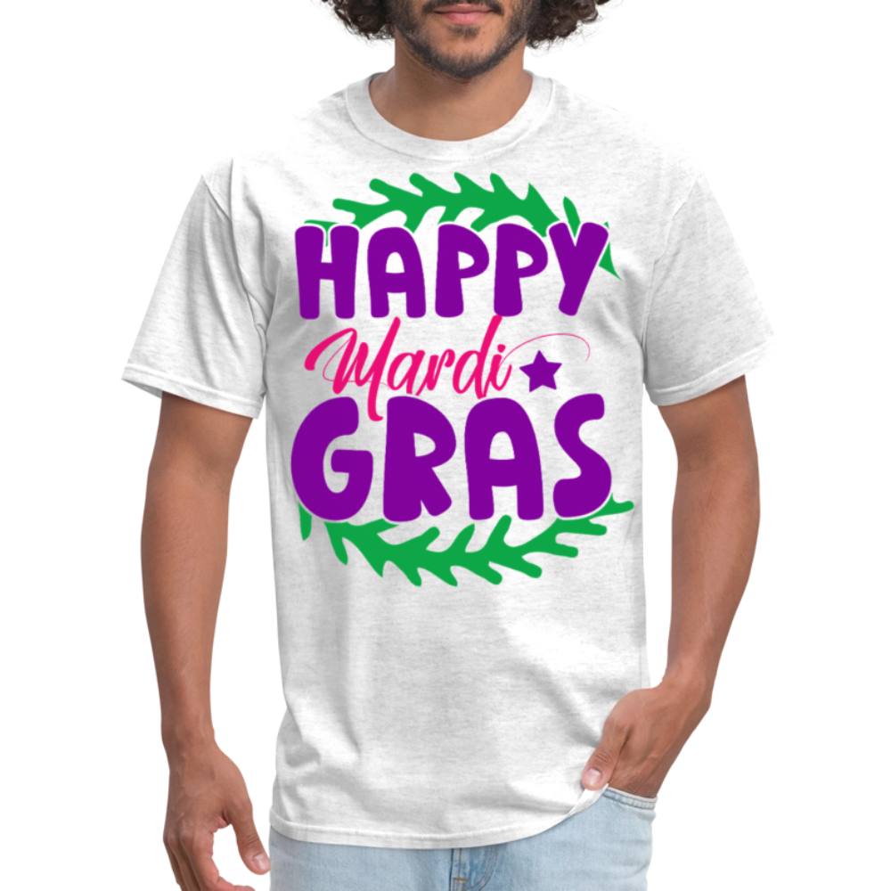 Happy Mardi Gras Graphic Tee New Orleans Carnival Festival T-shirt - light heather gray