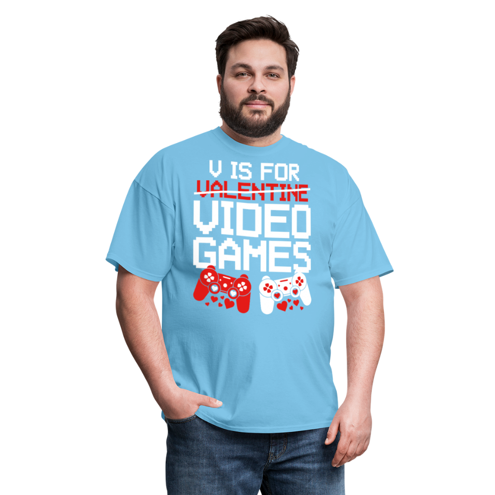 V Is For Video Games Funny Gamer Valentine's Gift - aquatic blue