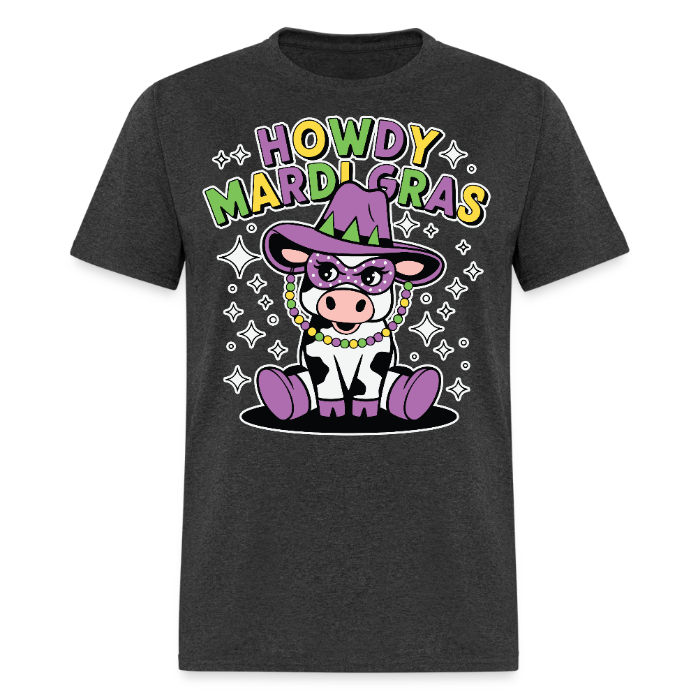 Howdy Mardi Gras Western-style Tee Cute Mardi Gras Cow T-shirt - heather black