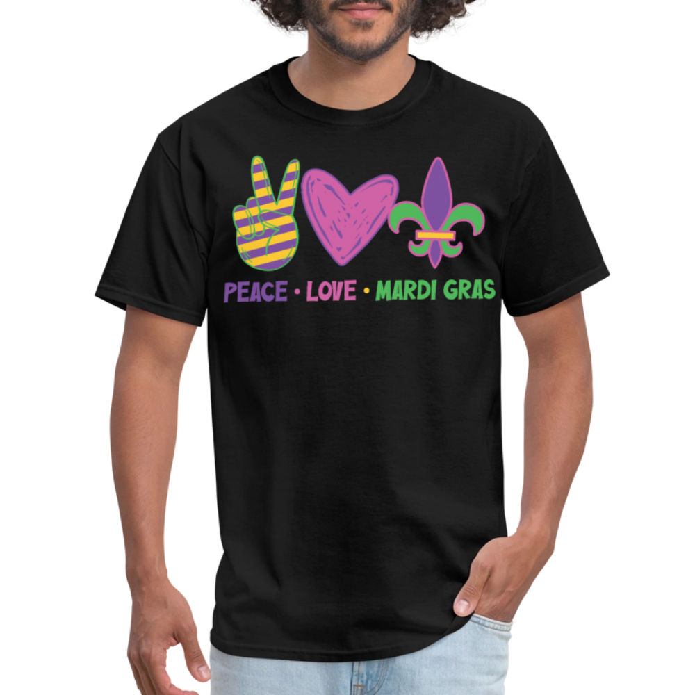 Peace Love Mardi Gras Shirt New Orleans Party Unisex T-shirt - black