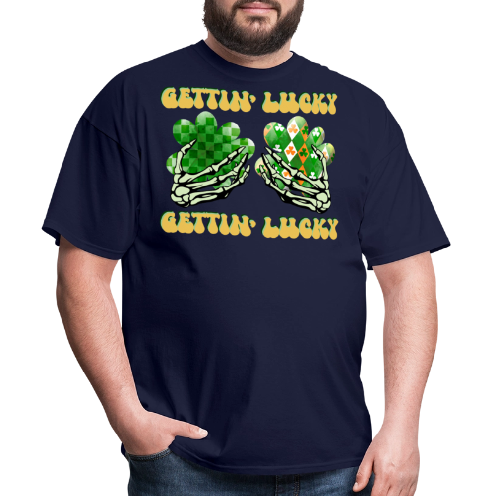 Gettin' Lucky St Patrick’s Day Skeleton T-shirt - navy