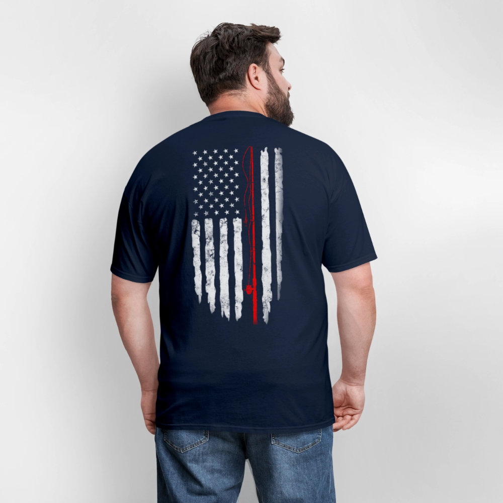 American Flag Patriotic Fishing T-Shirt - navy