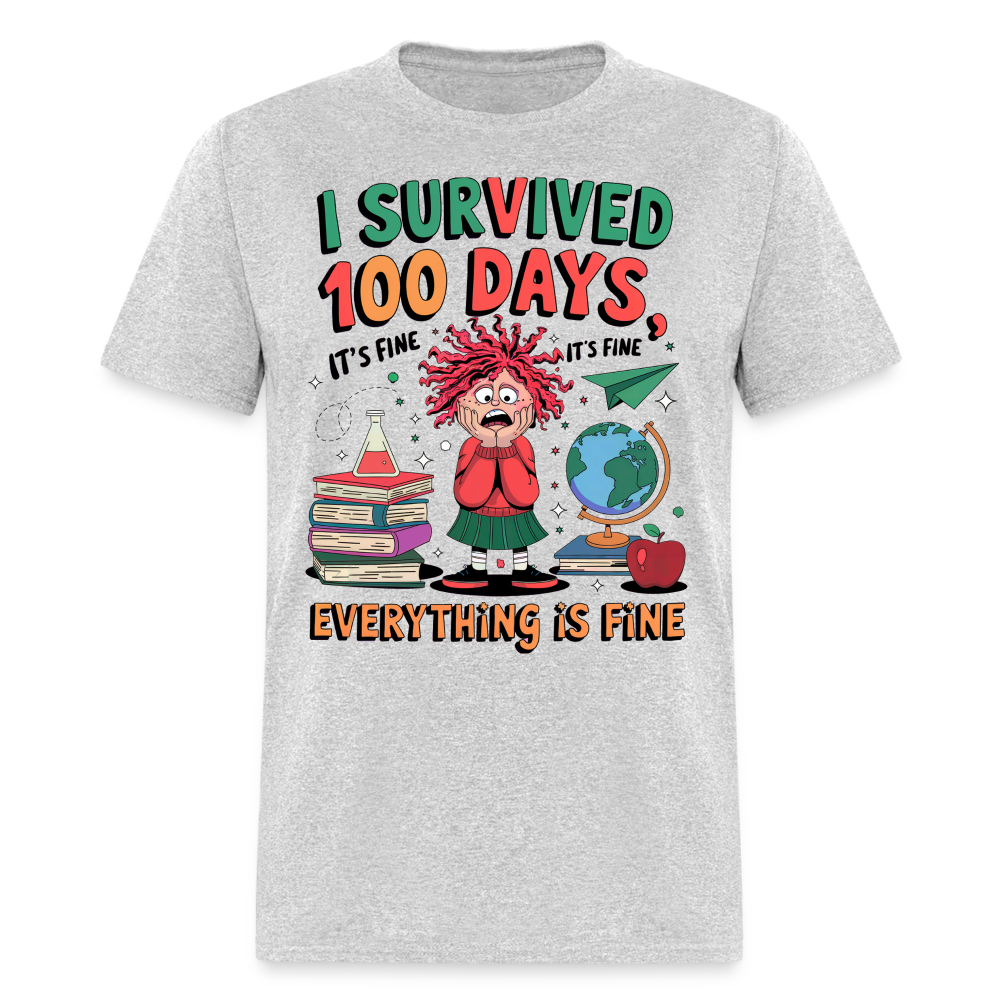 I Survived 100 Days of School Shirt - Funny Teacher and Student Celebration Unisex T-Shirt - heather gray