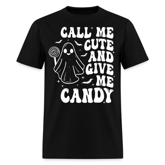 Call Me Cute Give Me Candy Halloween Ghost T-Shirt - black